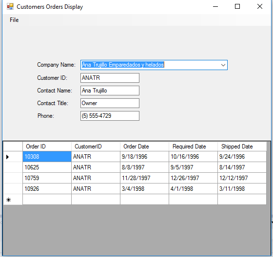 Order Form database