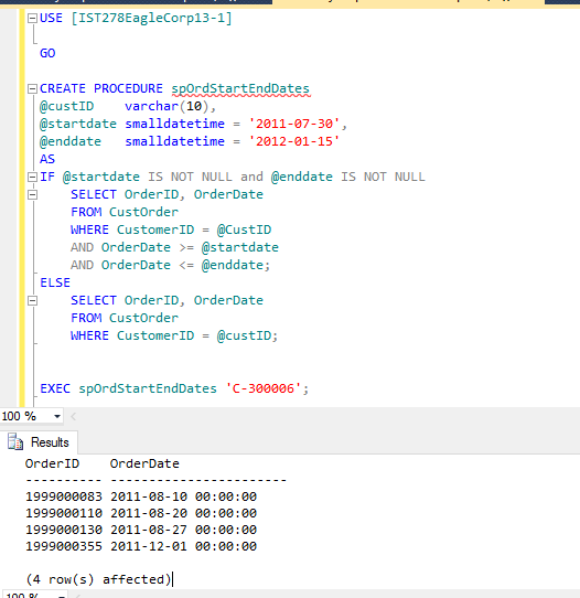 Creating stored procedures and executing them